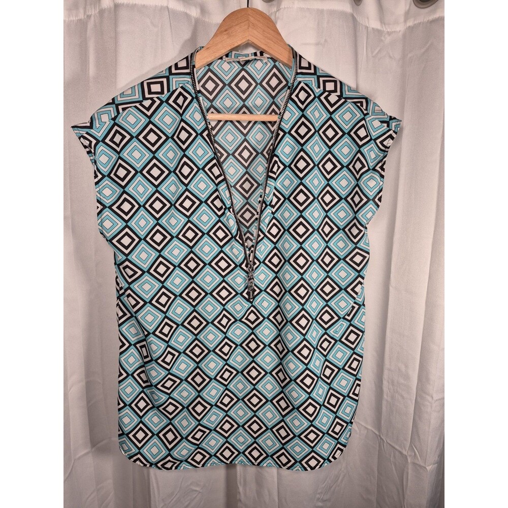 MICHAEL KORS LADIES MEDIUM TURQUOISE DIAMOND DESIGN PULL OVER TOP